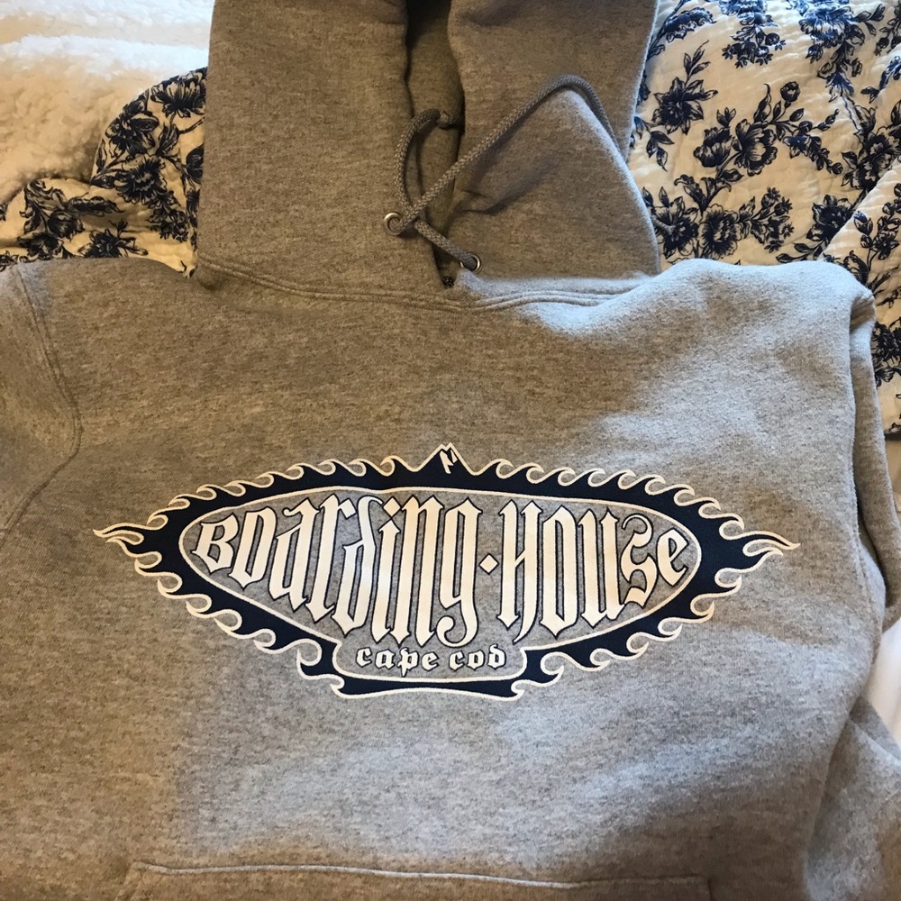 Gray hooded sweatshirt